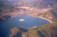 Aerial view of Zihuatanejo and its bay.