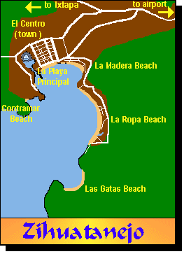 Map of Zihuatanejo's bay & beaches